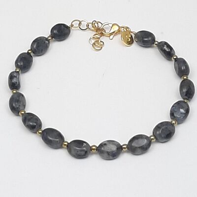 Stainless steel bracelet oval gemstones labradorite gray