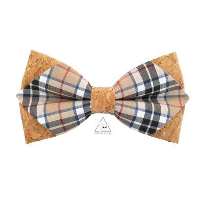 Pointed bow tie in cork and plaid fabric - Thompson camel