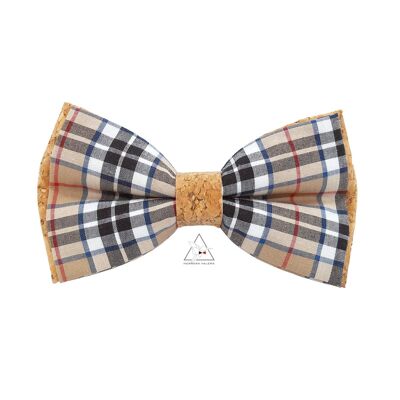 Bow tie in cork and checked fabric - Thompson camel