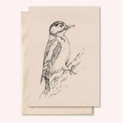 Tarjeta sostenible + sobre | pájaro carpintero | flor de saúco