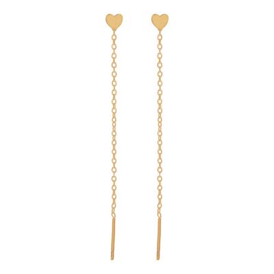 STUD THREADER EARRINGS HEART - GOLD