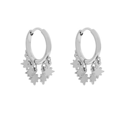 EARRINGS HOOP MANY NORTHSTARS - SILVER