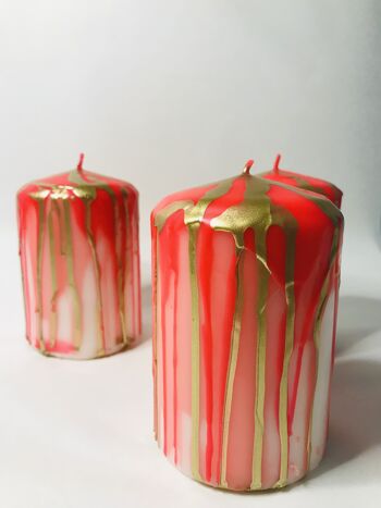 1 bougie pilier de paraffine en rouge fluorescent, rose, or, 8,0x12,0 cm 1