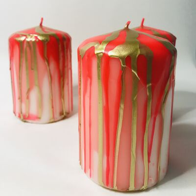 1 vela pilar de parafina en rojo fluorescente, rosa, dorado, 8,0x12,0 cm
