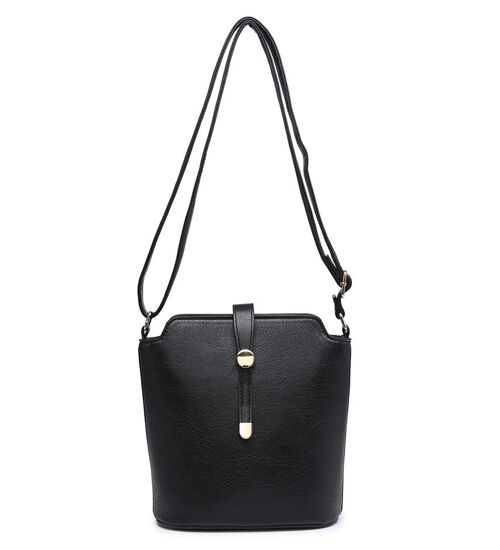 New Womens Crossbody Bag Quality Handbag Main Zipper Shoulder bag vegan PU leather - ZQ-392m black