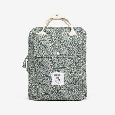 Foldable backpack, recycled cotton - Nico (flowers on green background)