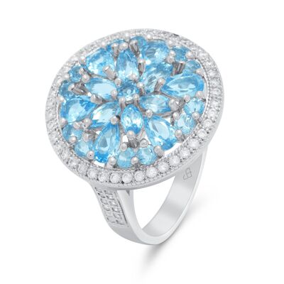 Zeitloser natürlicher Schweizer blauer Topas-Ring aus 925er Sterlingsilber, Jahrestagsgeschenk für im Dezember geboren, einzigartiges Design, Belle
