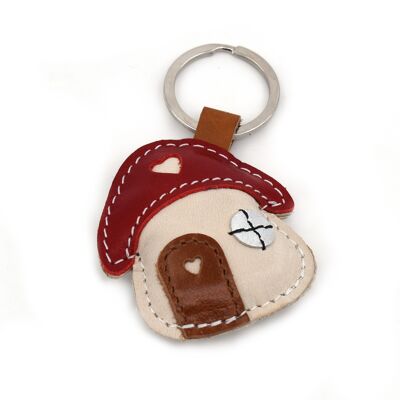 Fairy house handmade leather keychain