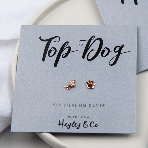 Paw Print and Sausage Dog Rose Gold Earrings