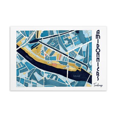 Illustrierter Postkarten-Stadtplan – TOULOUSE, Bezirk Amidonniers
