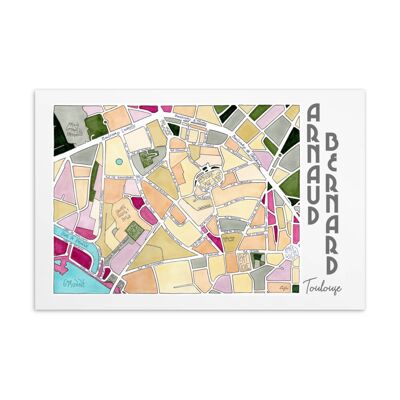 Carte Postale illustrée Plan de Ville - TOULOUSE, quartier Arnaud Bernard