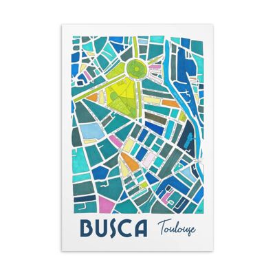 Mappa illustrata della città da cartolina - TOLOSA, distretto di BUSCA