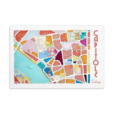 Mappa illustrata della città da cartolina - TOLOSA, quartiere Capitole