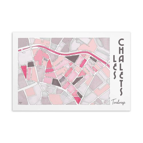 Carte Postale illustrée Plan de Ville - TOULOUSE, quartier Les Chalets