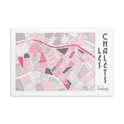 Illustrierter Postkarten-Stadtplan – TOULOUSE, Bezirk Les Chalets