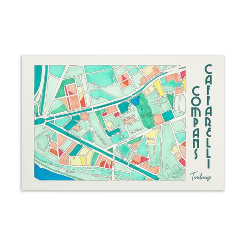 Carte Postale illustrée Plan de Ville - TOULOUSE, quartier Compans Caffarelli