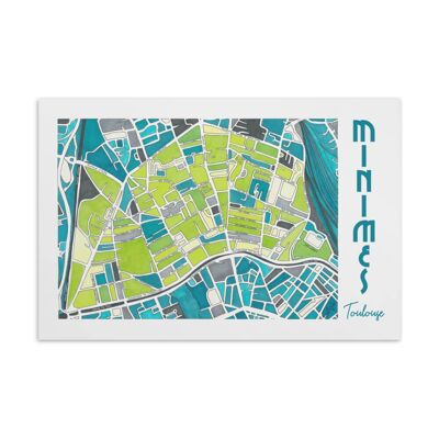 Mappa illustrata della città da cartolina - TOLOSA, quartiere Minimes