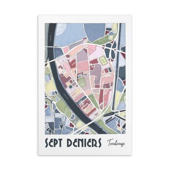 Carte Postale illustrée Plan de Ville - TOULOUSE, quartier Sept Deniers 1