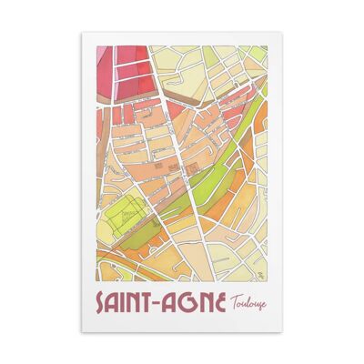 Illustrierter Postkarten-Stadtplan – TOULOUSE, Bezirk Saint-Agne