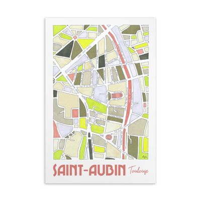 Illustrated Postcard City Map - TOULOUSE, Saint-Aubin district