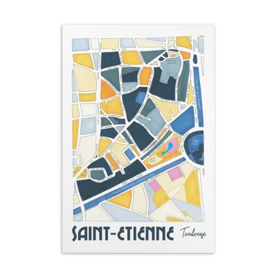 Illustrierter Postkarten-Stadtplan – TOULOUSE, Bezirk Saint-Etienne