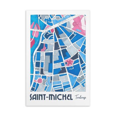 Mappa illustrata della città da cartolina - TOLOSA, quartiere Saint-Michel