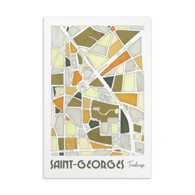 Illustrierter Postkarten-Stadtplan – TOULOUSE, Bezirk Saint-Georges