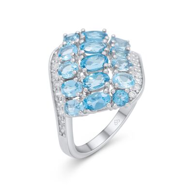 Anello in argento sterling con topazio blu svizzero naturale per signora, regalo di anniversario romantico, design unico di gioielleria, Madame Elen