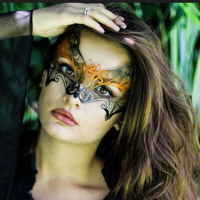 Maschera Veneziana - Colombina Pipistrello - Arancio/Nero