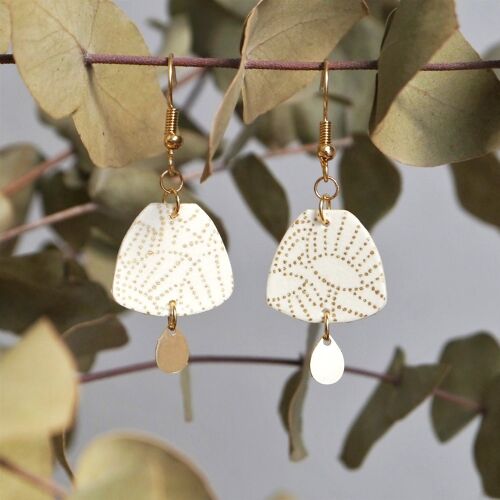 Boucles d'oreilles en papier japonais - Uteki - Blanc et or