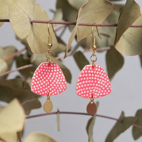 Boucles d'oreilles en papier japonais - Uteki - Framboise/or