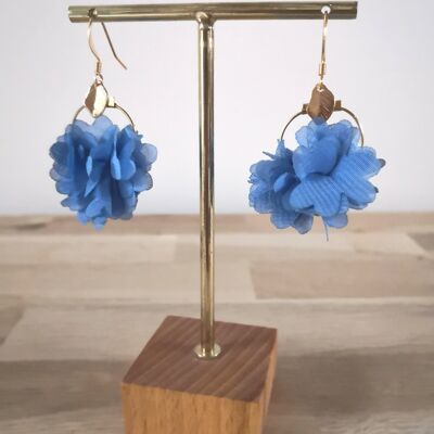 Pendientes Mini-Charlotte, flores, color, bohemia, naturaleza, invierno. colección de bodas. Azul bígaro.