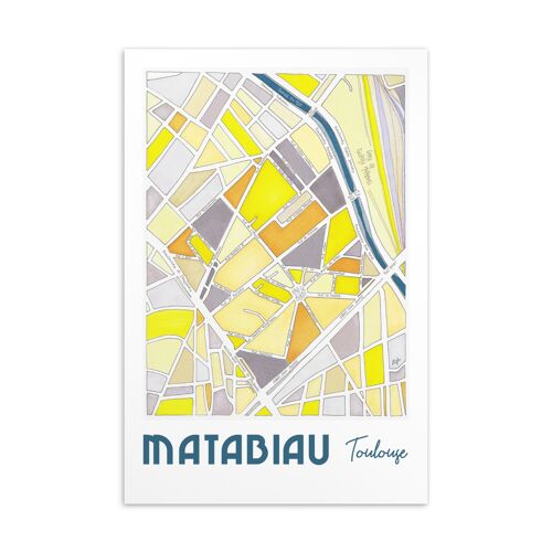 Carte Postale Illustré Plan de Ville - TOULOUSE, quartier Matabiau