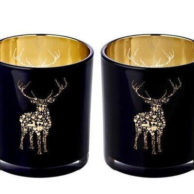 Set of 2 tealights Fancy black H 8 cm