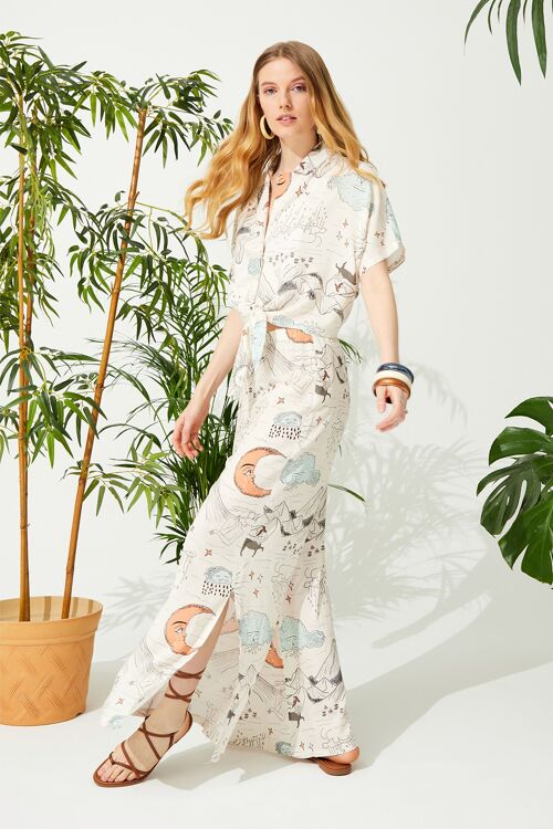 EXCLUSIVE SERIES MOONLIGHT PATTERN 100% VISCOSE FABRIC LONG TROUSERS PREMIUM LOUNGEWEAR SET