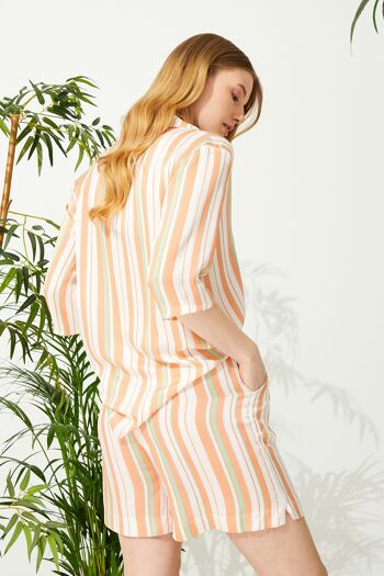 SÉRIE EXCLUSIVE MOTIF DE LIGNE ORANGE 100% RAYONNE TISSU CHEMISE BOUTONNÉE SUR LE DEVANT TOP et ENSEMBLE PREMIUM À BOUTON COURT 6