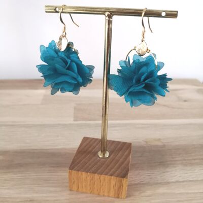 Boucles d'oreilles Mini-Charlotte, fleurs, couleur, bohème, nature, hiver. collection mariage. Bleu Canard.