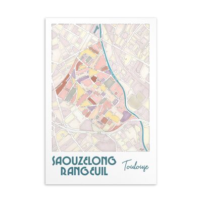 Illustrierte Postkarte Stadtplan - TOULOUSE, Bezirk Saouzelong-Rangeuil
