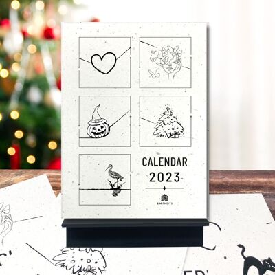 Calendari riciclati desktop gratuiti per alberi fatti a mano 2023 - Design in bianco e nero