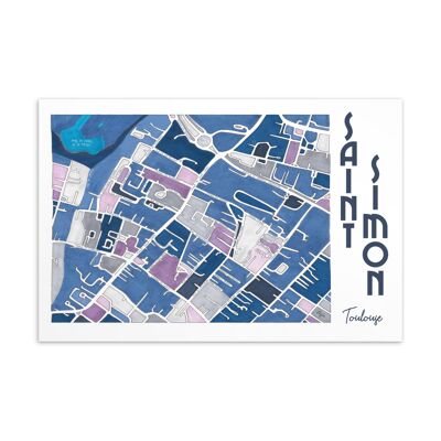 Illustrated Postcard City Map - TOULOUSE, Saint-Simon district