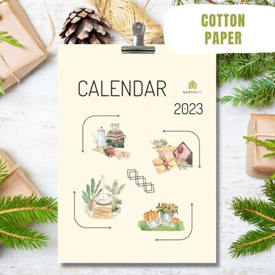 Calendriers recyclés de bureau sans arbre faits à la main 2022 avec support en bois, moments spéciaux