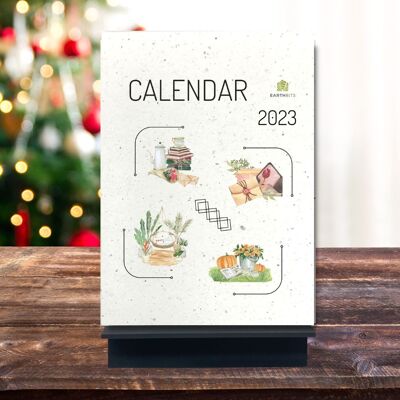 Árbol hecho a mano Calendarios reciclados de escritorio gratis 2023 - Diseño de momentos especiales