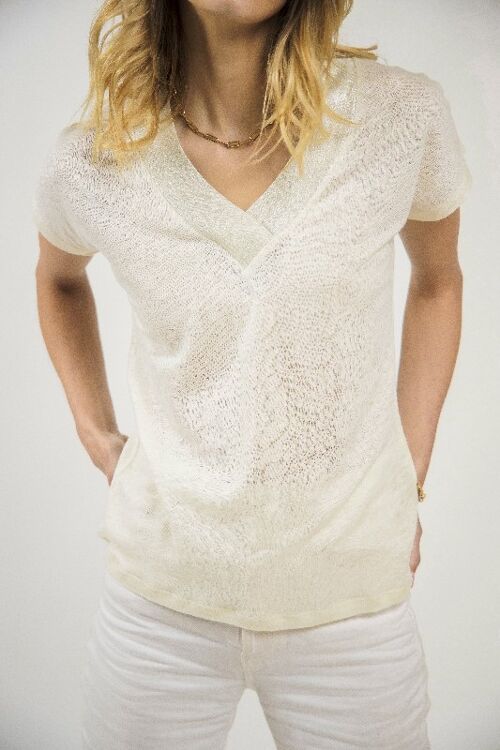 Glittery straw V-neck T-shirt