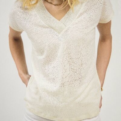 Glittery straw V-neck T-shirt