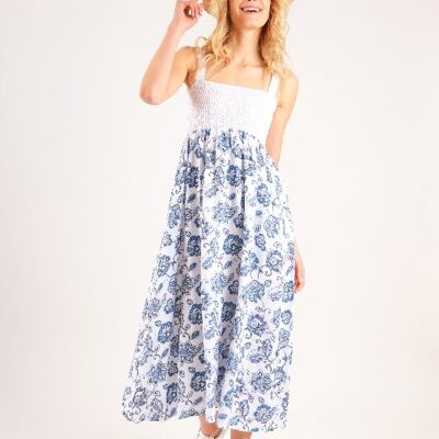 Dress Bust Smocked Bottom Floral Skirt Mykonos