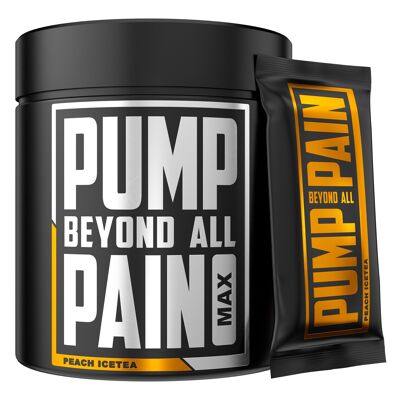 PUMP beyond all PAIN -- MAX || Pre Workout Booster || 10x 30g serving bags per box || Limited barbell can design || Peach iceTea