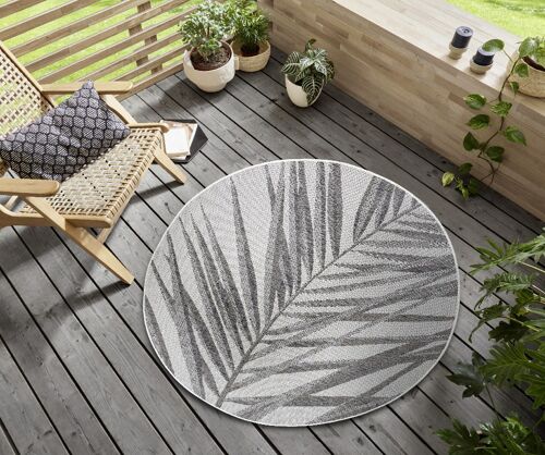 Design In- and Outdoor Carpet Palm Taupe Anthracite Gray Cream