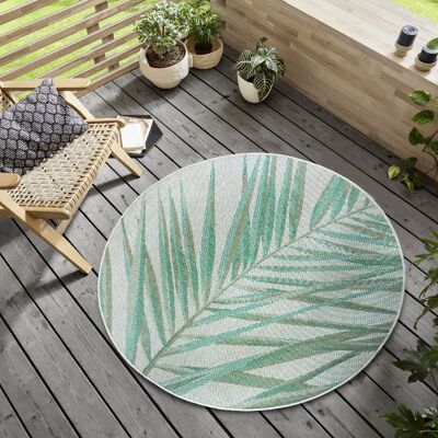 Tappeto di Design per Interni ed Esterni Palm Taupe Verde Smeraldo Crema