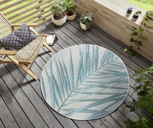 Design In- and Outdoor Carpet Palm Turquoise Cream