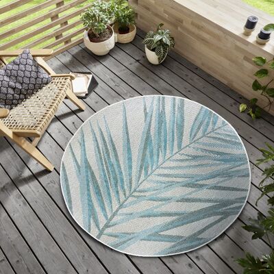 Design Indoor and Outdoor Carpet Palm Turquoise Cream